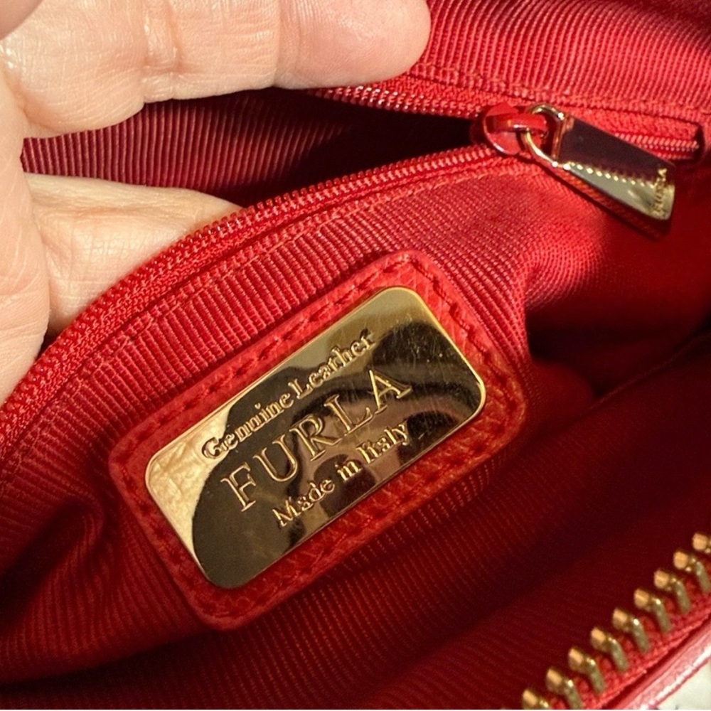 Like New Furla Red Leather 2-way Bag with Gold Charm. Zippered outside storage. - Picture 12 of 12